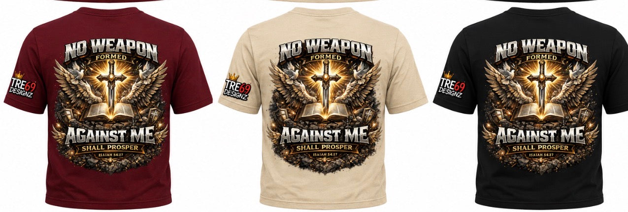 No Weapon formed Against Me Shall Prosper graphic t shirt