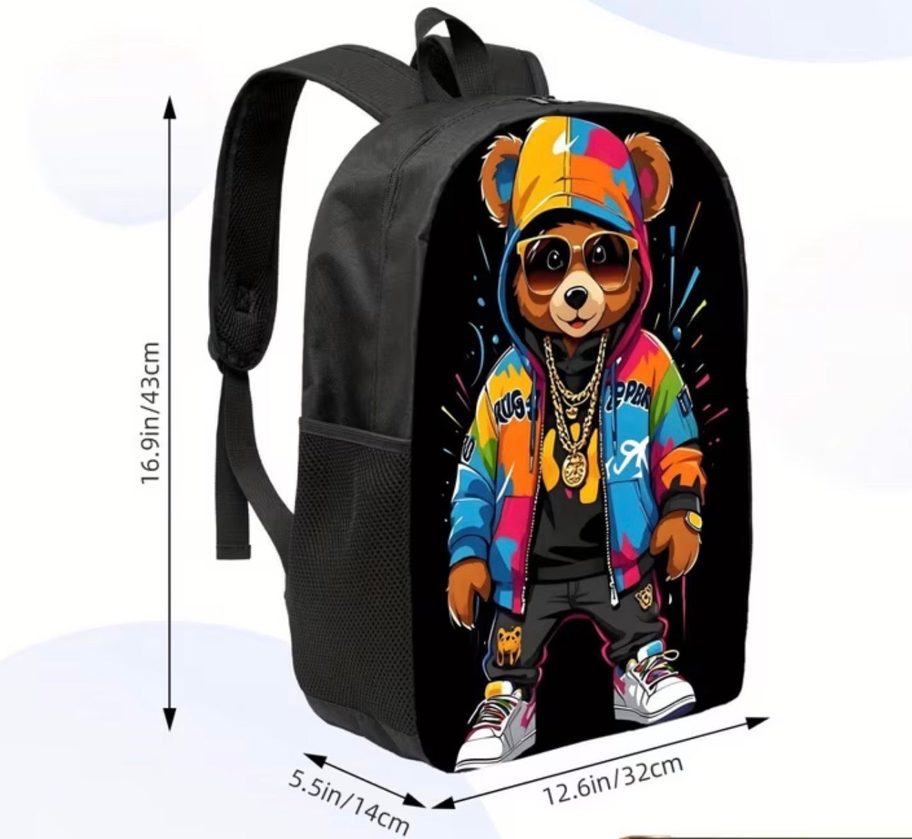 Cool colorful bear printed backpack