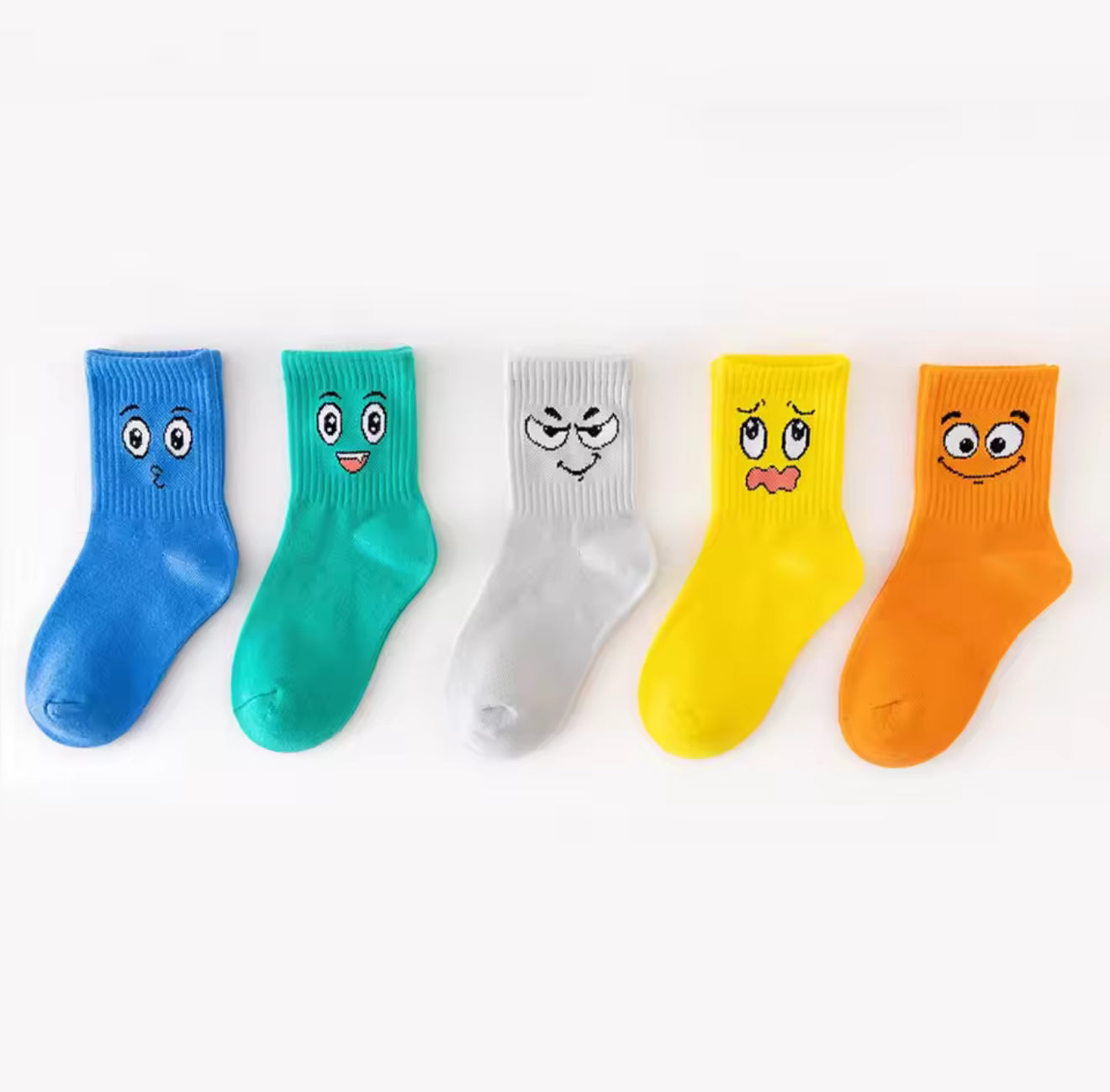 5 Pairs Kids Socks Emoticons Funny Face Pattern Comfortable Breathable Boys Girls Socks