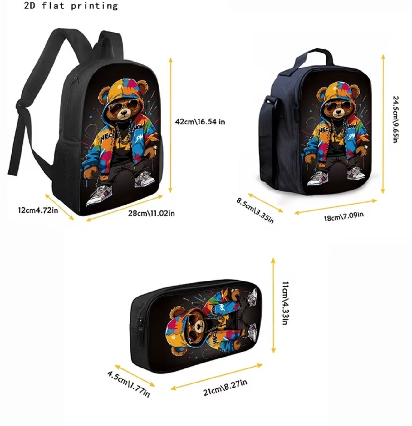 3pc Trendy Teddy bear backpack set
