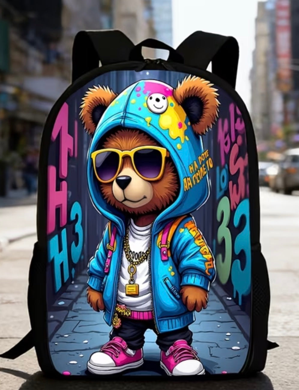 Cool colorful bear printed backpack