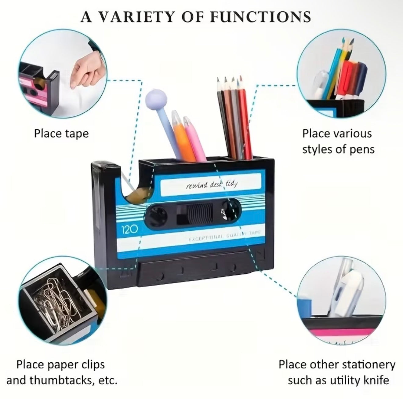 Vintage Cassette Tape Dispenser & Pen Holder