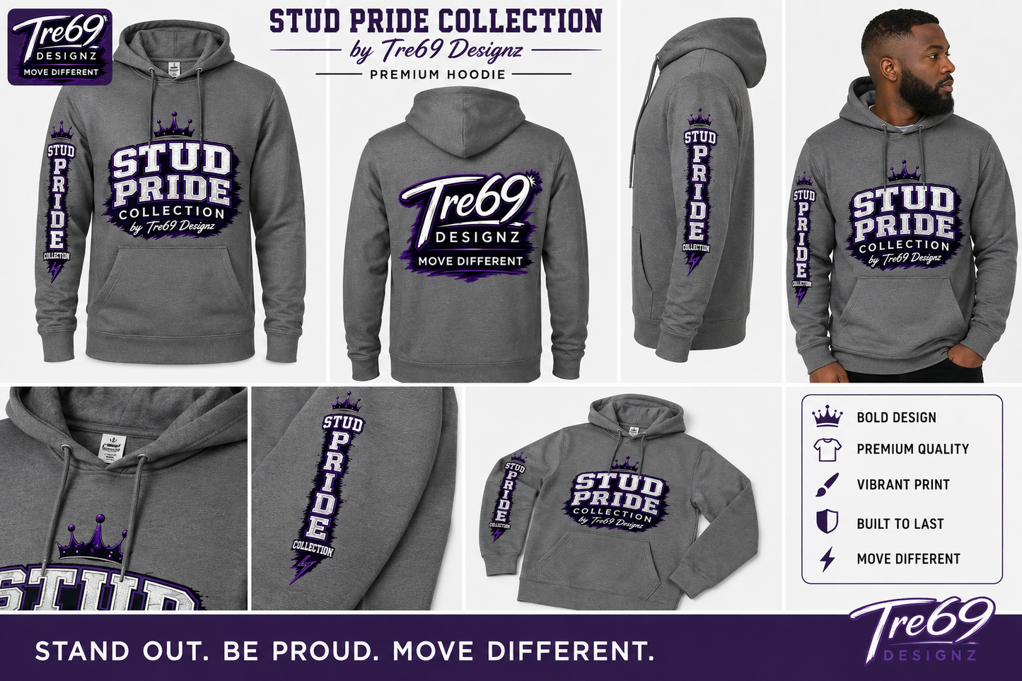 Stud Pride lightweight Grey Hoodie