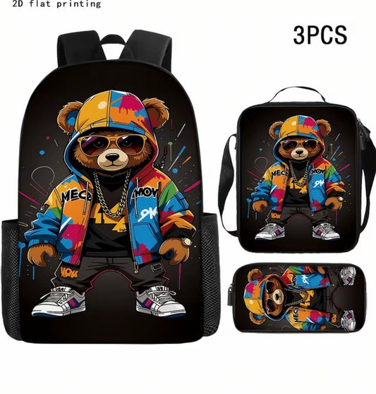 3pc Trendy Teddy bear backpack set