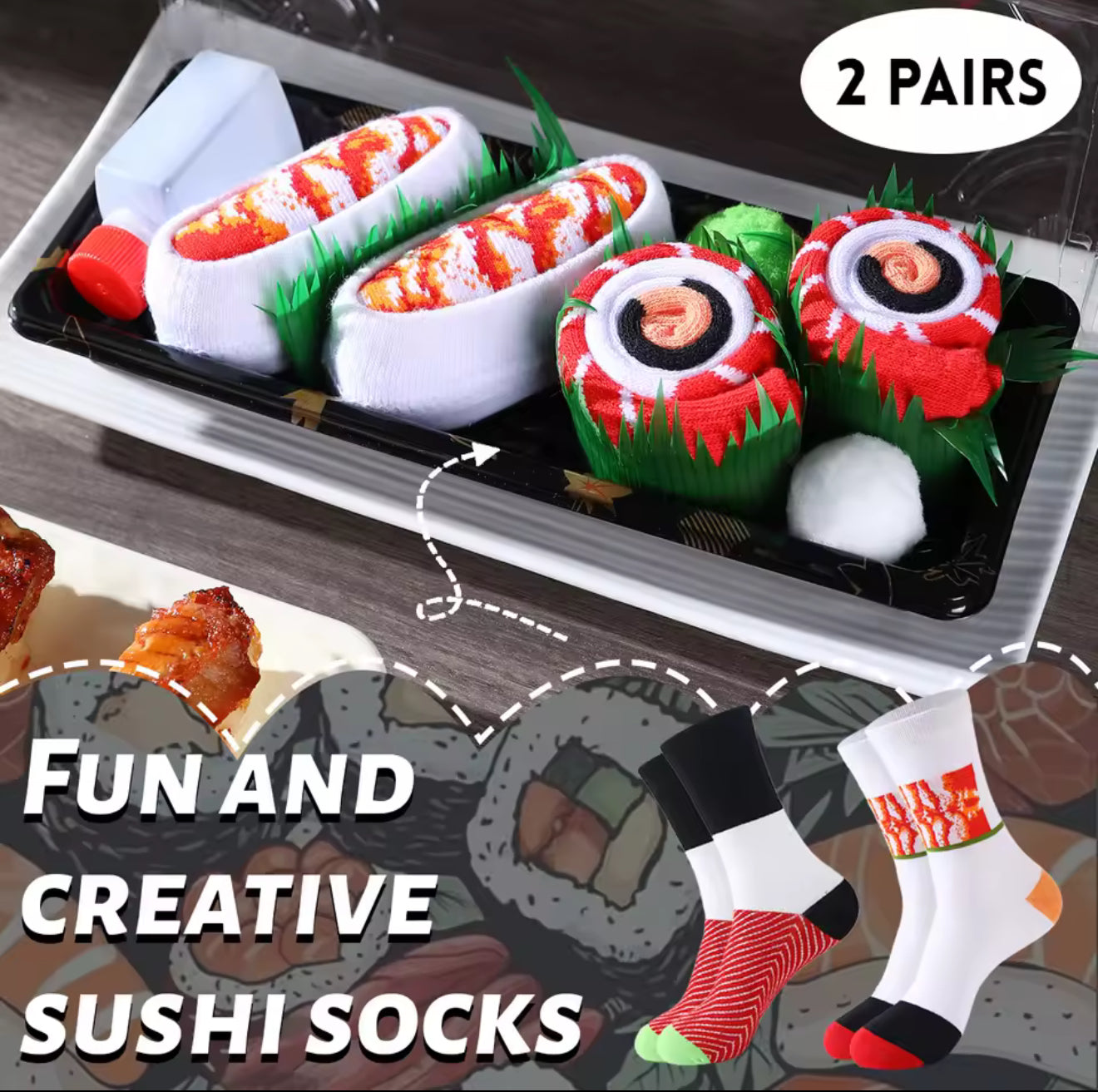 2 pair sushi socks