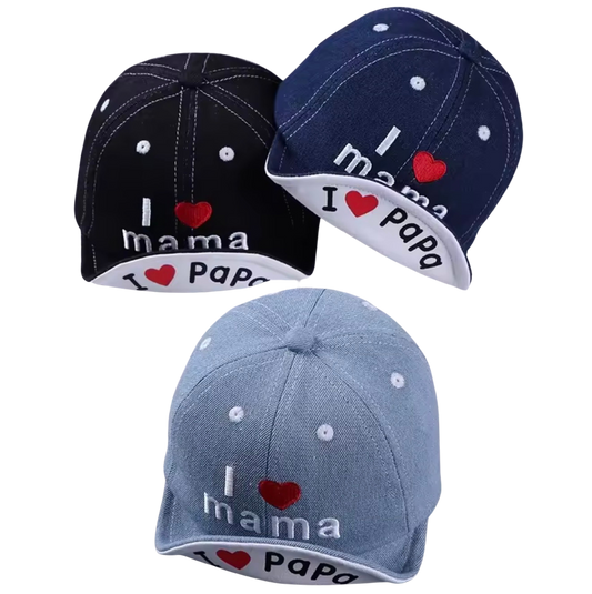 Baby I love mama/papa denim cap
