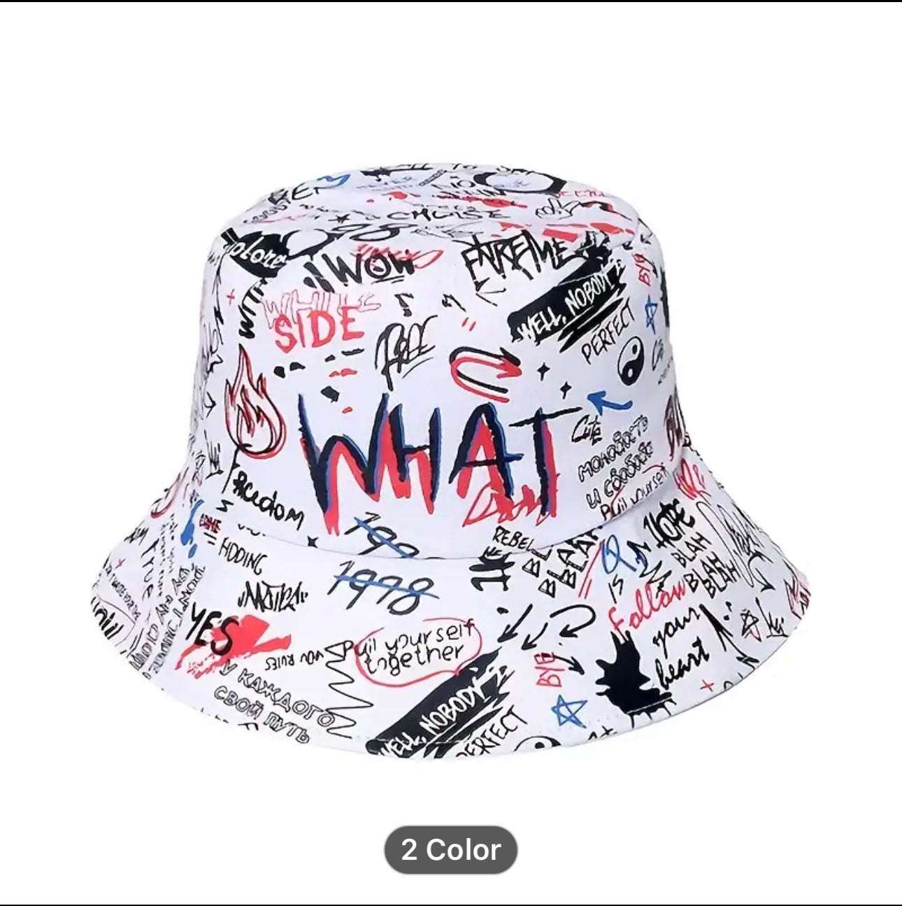 Men's Street Style Bucket Hat - Colored Graffiti Print Hip Hop Fashion-Summer Accessory available in black and white